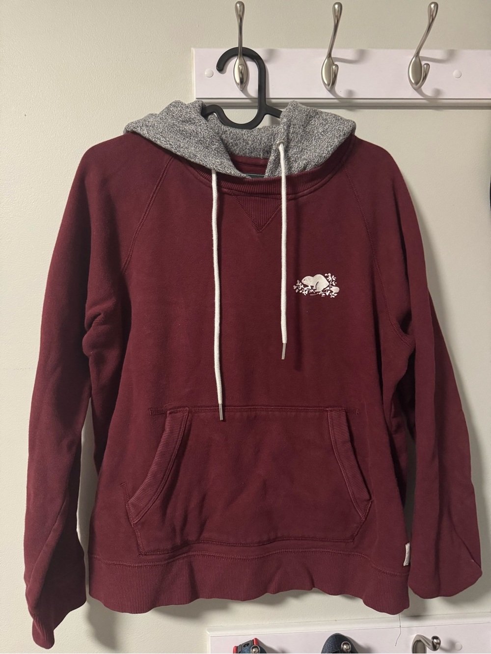 Roots Maroon Hooded Sweatshirt with Contrast Grey Hood